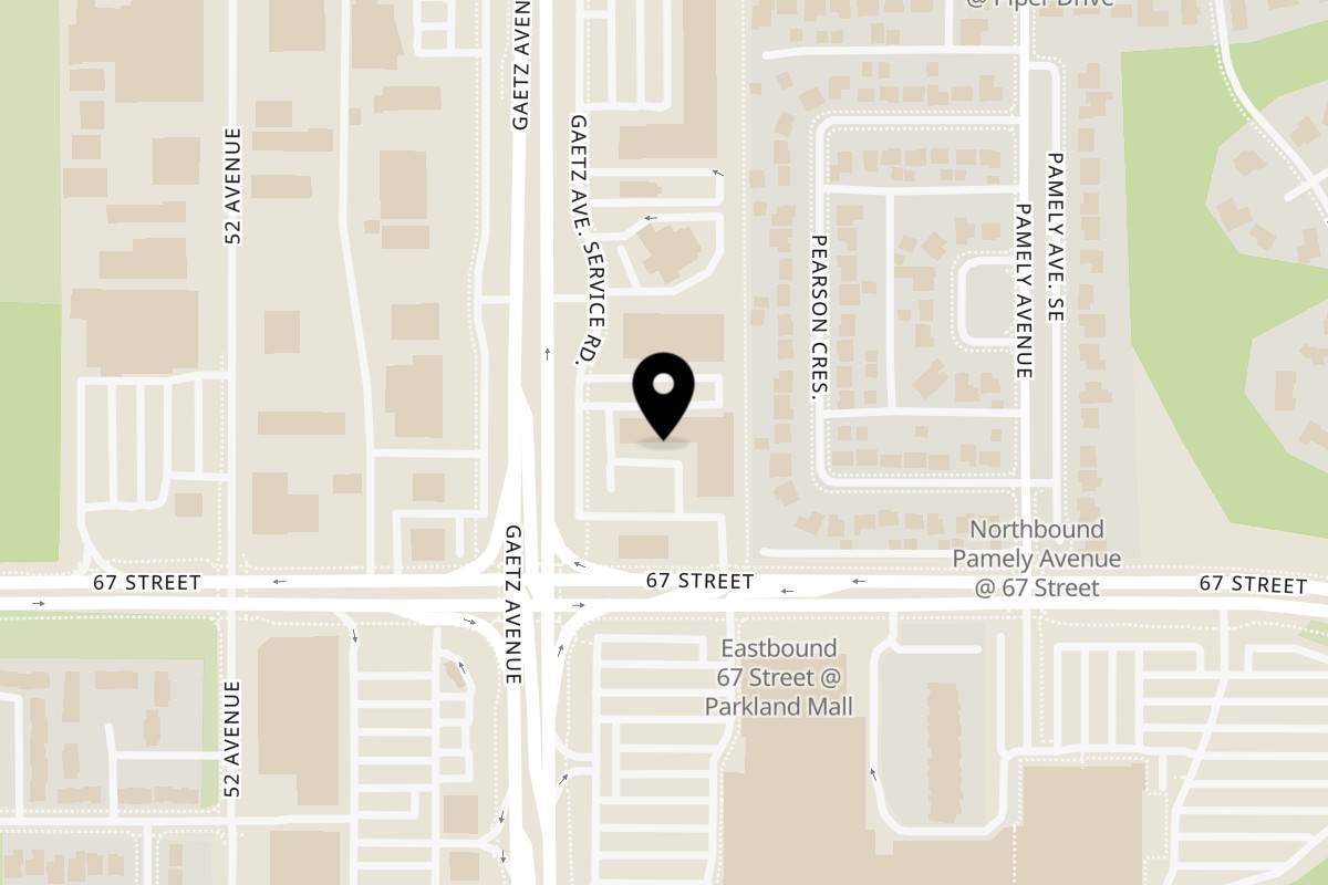 Map showing the location of George's Pizza & Steakhouse on 6715 Gaetz Avenue in Red Deer